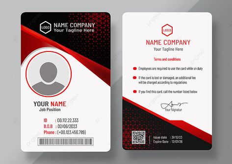 red employee id card design template Press Card Design, Media Card Design, Id Card Template Free Printable, Employee Card Design, Name Card Design Creative, Staff Id Card Design, Graphic Design Background Texture, Id Card Design Template, Id Template