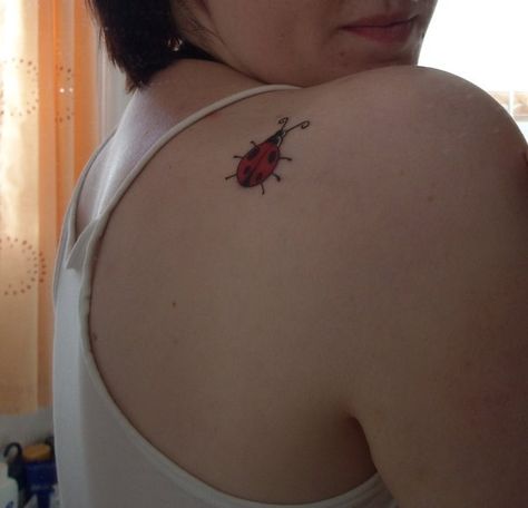 Ladybug on the shoulder Tattoo Back Of Shoulder, Tattoo Collar Bone, Ladybug Tattoo, Lady Bug Tattoo, Tattoo Back, Back Of Shoulder Tattoo, Collar Bone, Shoulder Tattoo, Back Tattoo