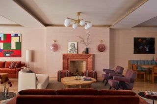 Inside a Manhattan Loft That Is Unapologetically Pink | Architectural Digest Manhattan Loft, Farrow & Ball, Phillip Jeffries, Oak Panels, Pink Kitchen, City Apartment, Pink Walls, Step Inside, Color Of The Year