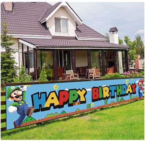 Mario Birthday Party Banner | Outdoor and Indoor Garden Sign Banner #party #kidsparty #mario #mariobros #nintendo #marioparty #nintendoparty #partydecorations #decorations #birthdayparty #kidsbirthdayparty #partyideas Video Game Theme Party, Mario Birthday Banner, Game Theme Party, Mario Video Game, Video Games Birthday Party, Birthday Props, Super Mario Birthday Party, Birthday Yard Signs, Mario Birthday Party