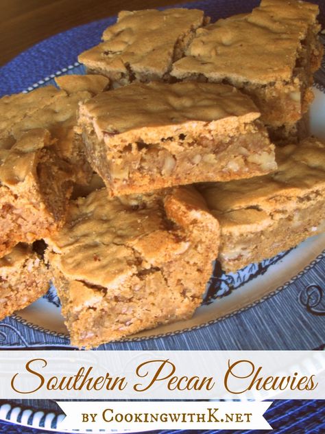 Southern Pecan Chewies {The Best Kept Secret In My Kitchen} Pecan Chewies Recipe, Pecan Chewies, Chewies Recipe, Christmas Sweet Treats, Pecan Bars, Pecan Recipes, Cake Bars, Monkey Bread, Cookie Bar Recipes