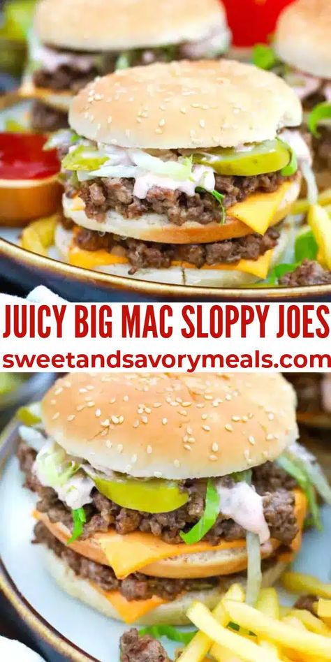 Juicy Big Mac Sloppy Joes Recipe - Sweet and Savory Meals Big Mac Sloppy Joes, Big Mac Sloppy, Homemade Big Mac Sauce, Big Mac Sauce Recipe, Mac Sauce Recipe, Turkey Sloppy Joes, Homemade Big Mac, Big Mac Sauce, Tasty Cocktails