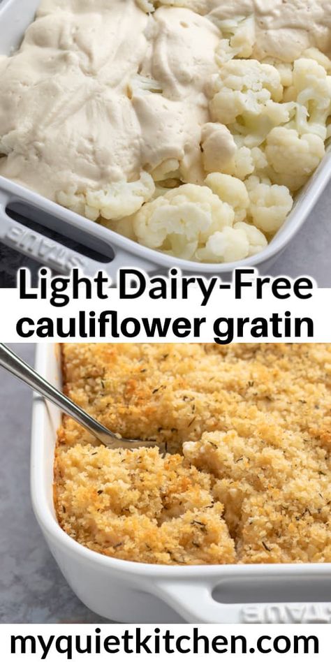 Cauliflower Gratin Recipe, Wfpbno Recipes, Vegan Alfredo, Vegan Casserole, Cauliflower Gratin, Vegan Party Food, Vegan Holiday Recipes, Cauliflower Dishes, Vegan Party