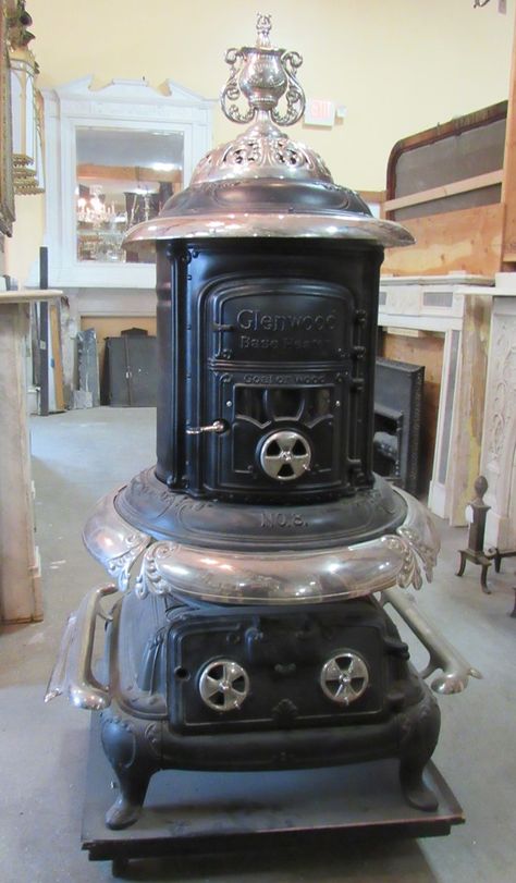 Glenwood parlor stove BKTT Parlor Stove, Parlour Stove, Wall Groupings, Vintage Fireplace, Closet Lighting, Thinking Outside The Box, Dream Rooms, Wood Stove, Artifacts