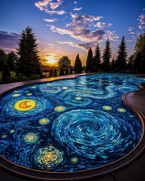 Which of these Van Gogh themed Pools would you choose for a dream home 1,2,or 3? 💙 I thought I’d share these pool designs in a separate… | Instagram House Architecture Styles, What Is An Artist, Art Folder, Starry Night Van Gogh, Dream House Interior, Structure Design, Dream Art, Coraline, Backyard Decor