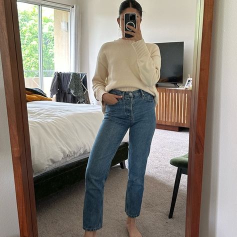 Everlane ‘90s Cheeky Straight Jean 90s Straight Jeans, Medium Blue, Straight Jeans, Zipper, How To Wear