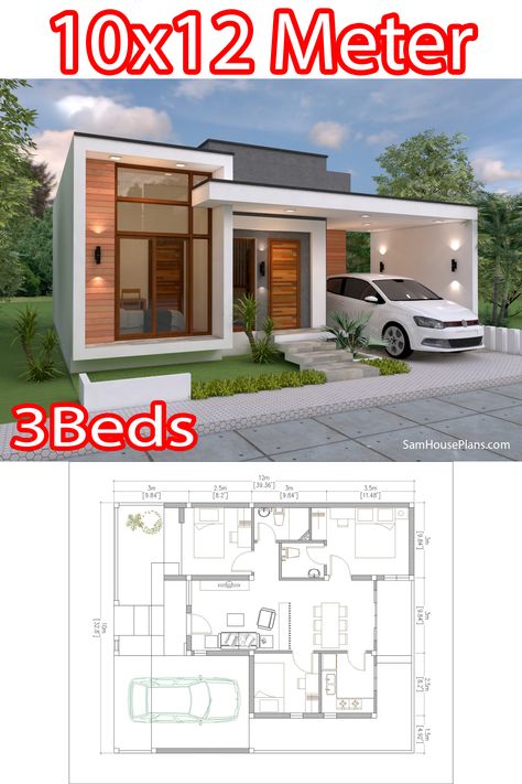 10 X 12 House Plans, 1 Storey Modern House Design, 10x12 House Plans, 1storey House Design, One Storey House Plan, 3 Bed Modern House Plans, One Storey House Modern, 1 Storey Modern House, Small One Storey House