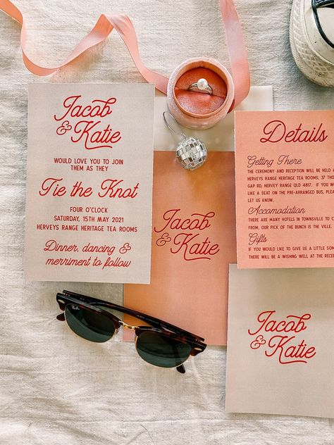 If you're planning a super fun shin dig for your nuptials and you just aren't feeling the cursive+floral vibes that dominate the wedding stationery world, then you've found the right place!  We have a range of out of this world, retro and boho inspired, 70s vibe filled, super FUN wedding stationery that you can choose to customise to suit your special day. The 'Sugar Pie' Wedding Stationery Suite is like ordering a cherry cola at an old school diner! Featuring the best clashy yet complimentary c Pie Wedding, Sugar Pie, Wedding Stationery Suite, Wedding Printable, Cherry Cola, Retro Wedding, Complimentary Colors, Wedding Mood Board, Wedding Mood