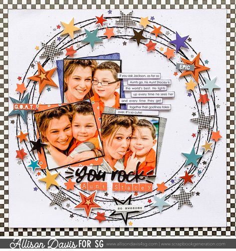 Circle Scrapbook, Family Scrapbook Layouts, Checkered Paper, Boy Scrapbook Layouts, Scrapbook Generation, Scrapbook Design Layout, Scrapbook Pictures, Photo Sizes, Scrapbook Boys