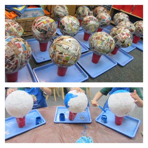 Paper Mache Earth, Globe Projects, Travel Theme Classroom, Globe Crafts, Spring Kindergarten, Globe Art, Geography Lessons, Earth And Space Science, Earth Day Activities