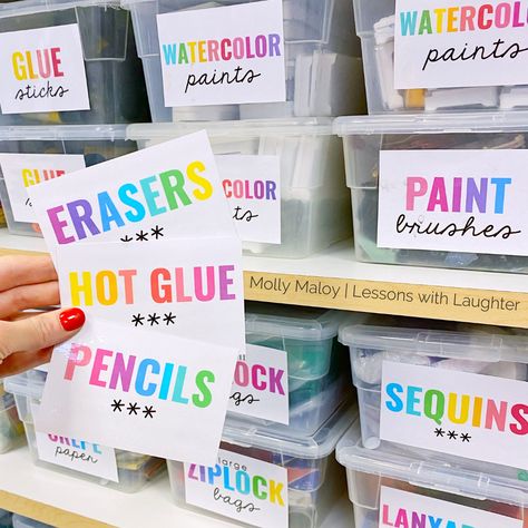 Classroom Organization Ideas, Classroom Supplies Organization, Classroom Organization Labels, Beautiful Classroom, Art Classroom Organization, Preschool Organization, Classroom Supplies Labels, Classroom Library Organization, Organization Labels