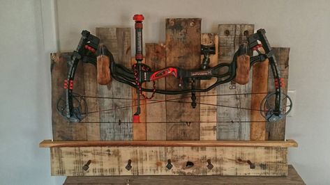 Compound Bow Holder, Hunting Gear Storage, Deer Hunting Decor, Bow Rack, Hunting Bow, Bow Storage, Hunting Diy, Bow Hanger, Hunting Room