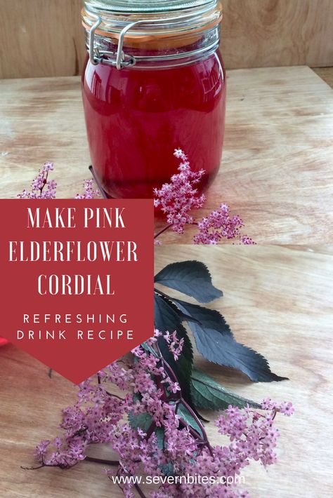 Make Pink Elderflower Cordial Elderflower Recipes, Cordial Recipe, Elderflower Cordial, Canned Goods, Refreshing Drinks Recipes, Easy Food To Make, Cordial, Simple Recipe, Non Alcoholic Drinks