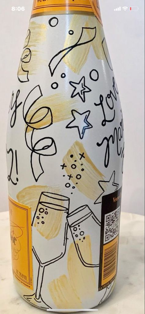 New Year Bottle Art, Painted Champagne Bottle Nye, New Years Champagne Bottle, Diy Disco Champagne Bottle, Painted Champagne Bottle New Years, 21 Champagne Bottle, Painted Champagne Bottle Diy, Christmas Champagne Bottle, Painted Champagne Bottle 21st Birthday