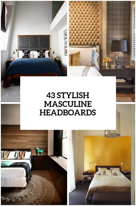 33 masculine headboards for your mans cave bedroom cover Masculine Headboard, Bedroom No Headboard, Cozy Bedroom Furniture, Leather Bedside Table, Pallet Projects Bedroom, Modern Man Cave, Bed Heads, Cave Bedroom, Man Cave Bedroom