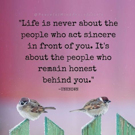 Peaceful Mind Peaceful Life on Instagram: "Who we are speaks loudly so be who you are in every situation: to my face and behind my back. (Image text: Life is never about the people who act sincere in front of you. It's about the people who remain honest behind you.-unknown)" Genuine People Quotes, Normal People Quotes, Peaceful Mind Peaceful Life, Peaceful Mind, Honest Quotes, Behind My Back, Image Text, Love Facts, Work Motivational Quotes