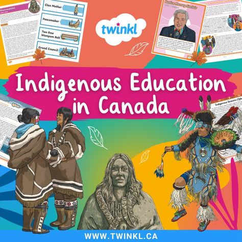 Twinkl’s Indigenous resources displayed on a colourful background with original Twinkl illustrations. Indigenous Education Canada, Indigenous Culture Aesthetic, Indigenous Teachings, Indigenous Activities, Intermediate French, Canada Day Party, Indigenous History, Truth And Reconciliation, Indigenous Studies