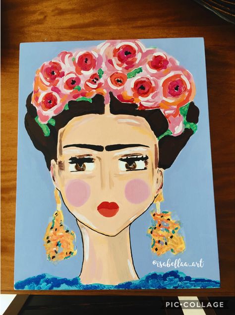 Frida Khaki Art, Frida Kahlo Door Decoration, Frida Kahlo Art Projects For Kids, Frida Kahlo Painting, Frida Paintings, Painted Jewellery, Frida Kahlo Paintings, Self Portrait Art, Kahlo Paintings