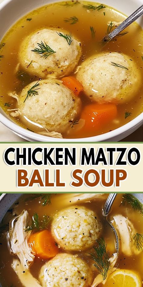 Chicken Matzo Ball Soup Ingredients: For the Chicken Soup: 2 Tbsp. extra-virgin olive oil 1 yellow onion, quartered 2 carrots, cut into 4-inch pieces 4 stalks celery 1 turnip 1 parsnip 1 whole chicken (2.5-3 lbs.) 6 cups (48 oz.) homemade chicken broth 4 sprigs fresh dill 4 sprigs fresh flat-leaf parsley Kosher salt Freshly ground black pepper For the Matzo Balls: 4 large eggs ½ cup chicken fat ½ cup seltzer water 1 cup matzo meal Kosher salt Freshly ground black pepper Chopped fresh dill Mama Leones Chicken Soup, Motzabal Soup Recipe, Instant Pot Matzo Ball Soup, Matza Ball Soup, Gluten Free Matzo Ball Soup, Motzabal Soup, Chicken And Matzo Ball Soup, Healthy Matzo Ball Soup, Matzo Ball Soup Recipe Vegetarian