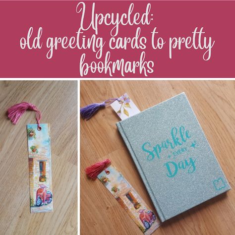 Keeping it Real: Upcycled: old greeting cards to pretty bookmarks Bookmarks From Old Books, Pretty Bookmarks, Old Greeting Cards, Keeping It Real, Old Cards, Book Marks, How To Make Bookmarks, Diy Book, Embroidery Floss