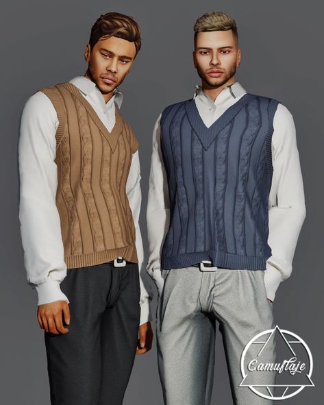 History Academia (Male) Shirt & Vest by Camuflaje - The Sims 4 Download - SimsFinds.com Academia Male, Different Body Sizes, Sims 4 Men Clothing, The Sims 4 Custom Content, Sims 4 Male Clothes, Male Shirt, Money Clothes, Play Sims 4, Sims 4 Body Mods