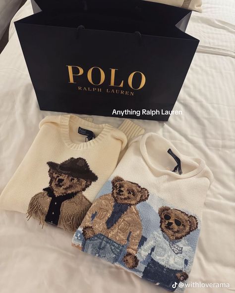 Ralph Lauren Aesthetic, Teddy Bear Sweater, Bear Sweater, Super Rich Kids, Ig Feed, Polo Bear, Old Money Style, Fancy Bags, Thrift Finds