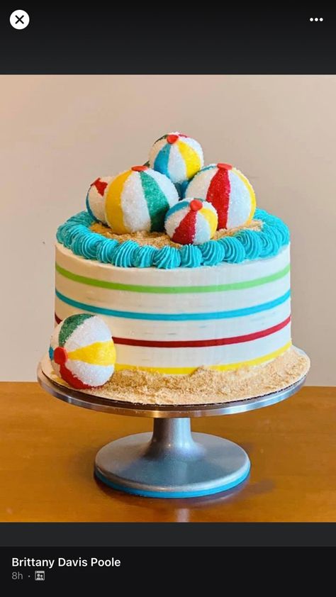 Beach Ball One Birthday, Splish Splash Cake Ideas, Beach Ball Cake Ideas, Beach Ball Themed Birthday Party, Beach Ball Cake Pops, Beach Ball Smash Cake, Beach Ball Birthday Cake, Pool Party Smash Cake, Splish Splash Birthday Cake