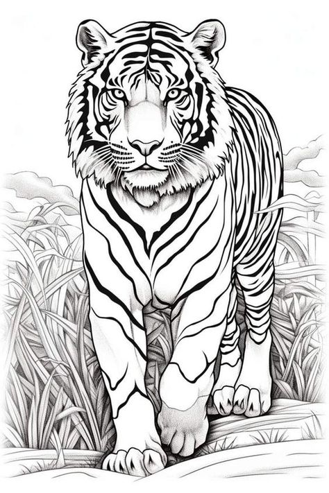 Tiger Coloring Pages Free Printable, Safari Animals Coloring Pages, Wild Animals Coloring Pages, Tiger Coloring Pages, Tiger Coloring, Halloween Pumpkin Stencils, Female Face Drawing, Drawing Examples, Coloring Sheets For Kids