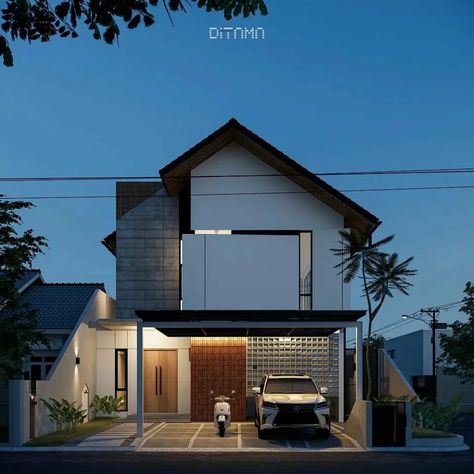 Facade Small House, Small Industrial House Exterior, Industrial House Facade, Minimalist Exterior House Design, Small House Facade, Compact House Design, Small House Design Minimalist, Minimalist Facade, Modern Minimal House