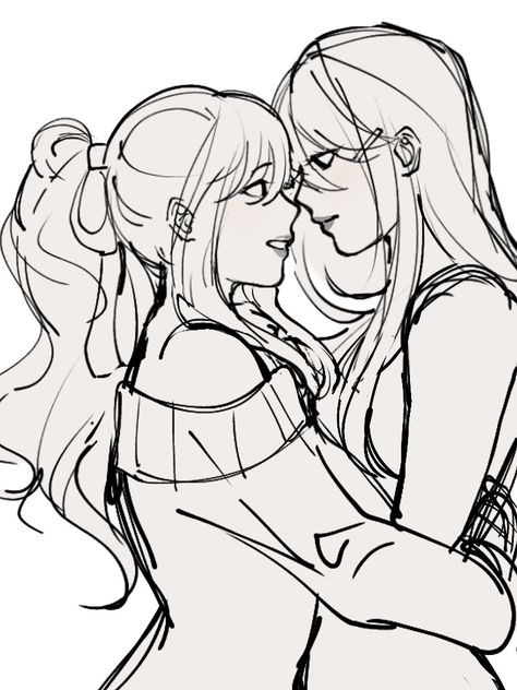 Art References Romantic, Two Girlfriends Drawing, Bestie Drawing Base, Asking For A Dance Pose Reference, Drawing Base Lesbian Couple, Lesbian Poses Drawing Reference Cute, Cute Couple Drawing Base Kiss, Gl Drawing References, Girlxgirl Drawing Base