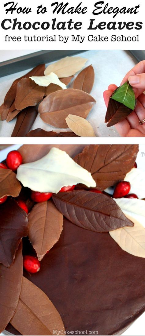 These elegant chocolate leaves are easier than the look to create! Love them for fall cakes! Fall Cakes Decorating, Chocolate Leaves, Fall Cake Recipes, Diy Dessert, Fall Cake, Cakes Decorating, Autumn Afternoon, Thanksgiving Cakes, Yoghurt Cake