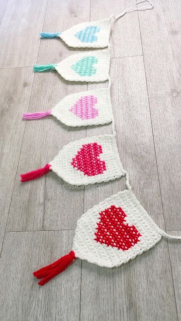 Crochet Bunting Pattern, Crochet Party, Crochet Valentine Patterns, Bunting Pattern, Rainbow Bunting, Crochet Bunting, Valentine Banner, Valentines Patterns, Crochet Wall Hangings