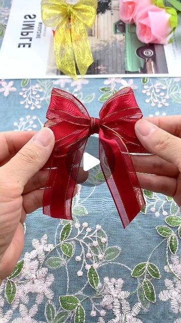 paper crafts creator on Instagram: "Title: "Simple Origami Double-Layered Bow Tie Tutorial" Hashtag: #OrigamiBowTieTutorial" How To Tie A Bow With Multiple Ribbons, How To Make Double Bow, How To Make A Double Bow With Ribbon, Double Ribbon Bow Tutorial, Ribbon Tie Tutorial, Tying A Bow With Ribbon, Double Bow Tutorial, Gift Bow Tutorial, Double Ribbon Bow