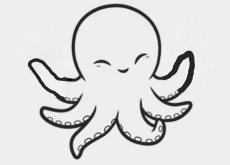 Funny Octopus Tattoo, Small Octopus Drawing, Octopus Line Art Tattoo, Octopus Ink Drawing, Minimal Octopus Tattoo, Octopus Easy Drawing, Octopus Cute Drawing, Octopus Drawing Easy, Octopus Drawing Simple