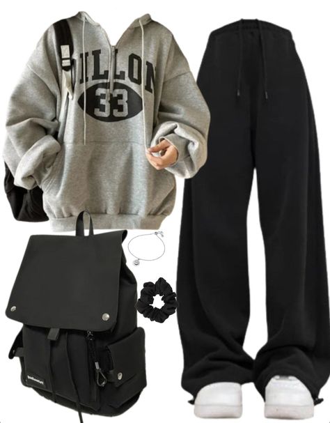 OOTD: Oversized Hoodie + Baggy Sweatpants + Backpack Winter Fits Sweatpants, Oversized Tshirt And Sweatpants, Hoodie Style Outfits, Cute Baggy Fits, Baggy Athletic Outfits, Baggy Casual Outfit, Cute Street Wear Outfits, Baggy Black Sweatpants Outfit, How To Style Baggy Sweatpants