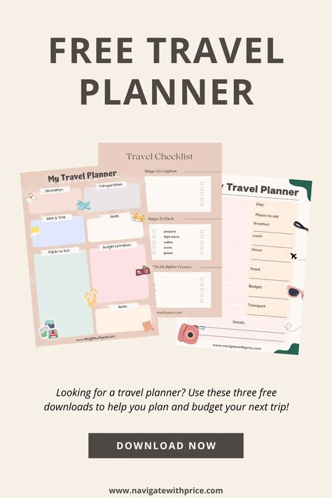 Looking for a free travel planner? These three free travel planners will help you save time, money, and to get the most out of your vacation. #travelplannertemplate #travelplannerprintablefree #travelplanner #travel #planner #freedownload #pdfdownload Travel Planner Printable Free, Travel Planner Free Printable, Travel Planning Template, Daily Travel Planner, Trip Planning Template Free, Travel Planner Template Free Printable, Travel Budget Template, Free Travel Planner Template, Trip Planner Template Free Printables