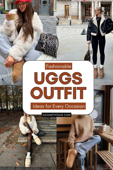 Uggs Outfit Ideas Winter Chunky Boots Outfit, Ugg Clear Boots Outfit, Jean And Uggs Outfit, Ugg Boots Winter Outfits, Slouch Socks With Uggs, Chunky Ugg Boots Outfit, Outfits With Ugg Clogs, 2024 Ugg Trends, Socks With Uggs Outfit