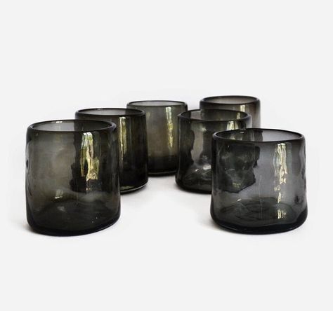 6 Black Smoked Tumblers - Handmade Recycled Glass Barware Black Kitchen Glassware, Glassware Set Black, Smoked Glass Vase Set, Grey Marble Shot Glass Black, Hand Made Drinking Glasses, Tortoise Shell Tumbler, Glasses For Kitchen, Cool Drinking Glasses, Black Glass Cups