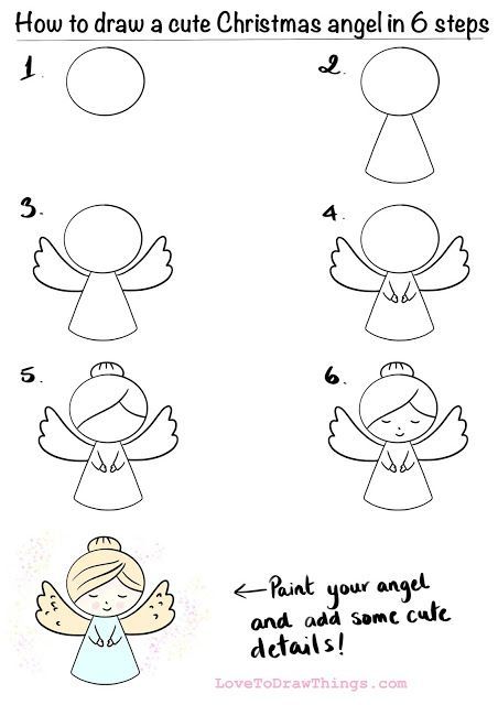 Angel Doodle, Draw An Angel, Doodle Tutorial, Trin For Trin Tegning, Easy Christmas Drawings, Angels Art, Easy Step By Step Drawing, Drawing Instructions, Christmas Art Projects