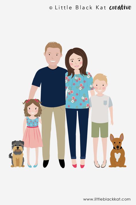 I just love illustrating my clients gorgeous families! They are personalised and digitally drawn to look just like a cartoon version of you, your family or friends! A makes a perfect gift idea for ANY special occasion! #familyportrait #digitalportrait #customdrawing Family Drawings, 가족 일러스트, Illustrated Family Portrait, Family Portrait Drawing, Family Portrait Illustration, Draw A Face, Digital Portrait Illustration, Draw Faces, Family Drawing