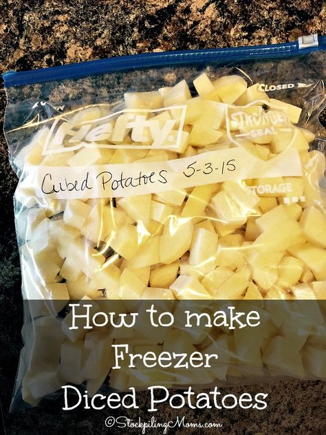 How to make Freezer Diced Potatoes Potatoes Camping, Freezer Potatoes, Freezing Food Guide, Food Potatoes, Freezing Vegetables, Freezer Dinners, Freezer Friendly Meals, Freezable Meals, Freezer Meal Planning