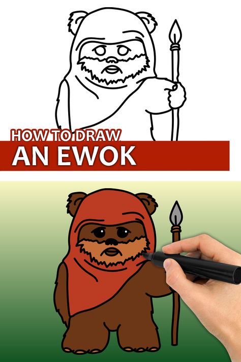 Learn how to draw an Ewok from Star Wars with this step by step drawing tutorial video. Enjoy! Cute Star Wars Drawings Easy, Ewok Coloring Page, Star Wars Drawings Easy Step By Step, Easy Starwars Drawing, How To Draw Star Wars Characters, Star Wars Easy Drawing, Star Wars Doodles Easy, Star Wars Sketches Easy, How To Draw Star Wars