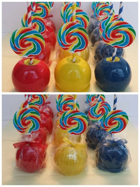 Candy Apple Party Ideas, Candy Apple Packaging Ideas, Carnival Theme Candy Apples, Candy Apple Party Favors, Colorful Candy Apples, Candy Truck, Candy Apples Diy, Sour Candy Recipe, Candy Apples Sprinkles