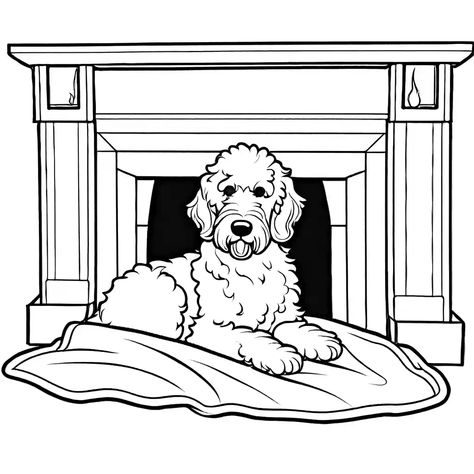 Goldendoodle, Coloring Page, Coloring Pages, Fireplace, Drawings, Color, Colouring Pages