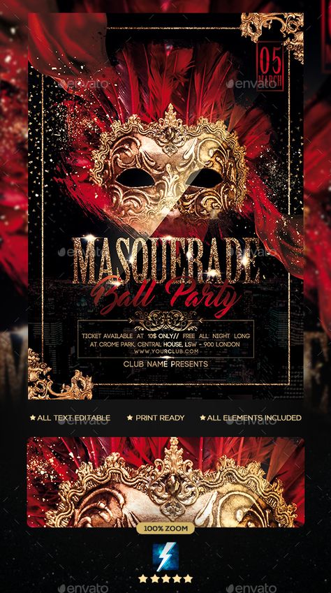 Masquerade Ball Party Flyer Template PSD • Download Masquerade Ball Decorations, Masquerade Party Themes, Carnival Flyer, Sweet 16 Masquerade Party, Masquerade Centerpieces, Mascarade Party, Masquerade Party Invitations, Masquerade Party Decorations, Masquerade Ball Party