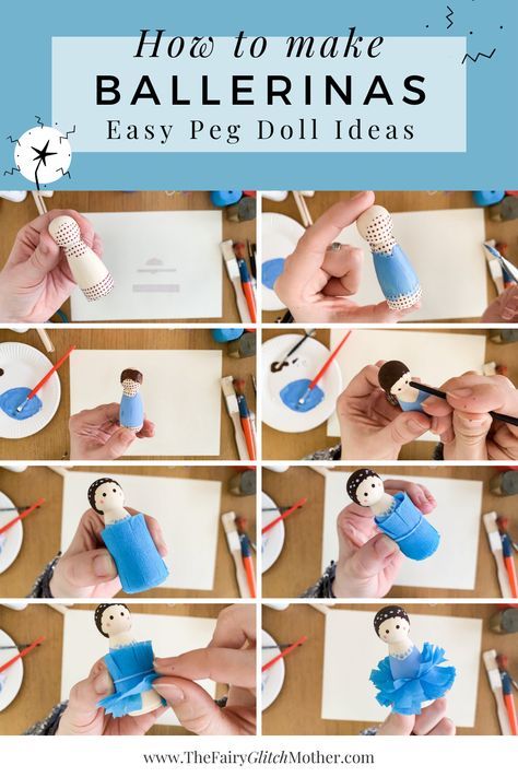 Diy Peg Dolls Simple, How To Make Peg Dolls, Peg Doll Ballerina, Peg Doll House Diy, Fairy Peg Doll Diy, Wood Peg Doll Ideas, How To Paint Wooden Peg Dolls, Peg Dolls Ideas Easy, Wooden Peg Doll Ideas