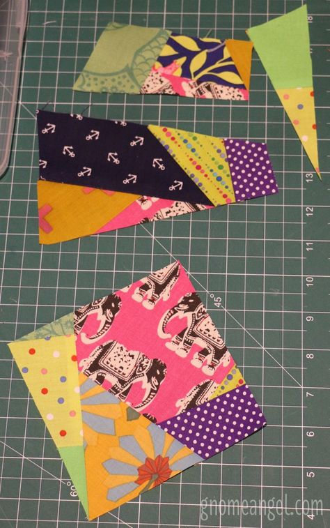 How to turn any patchwork block into a scrappy improv block by Angie Wilson on GnomeAngel.com - a great way to turn that mountain of scraps into unique patchwork quilt tops. Improv Patchwork, Scrappy Patchwork, Traditional Patchwork, Snowman Quilt, Sewing Quilts, Scrap Quilt Patterns, Scrap Quilt, Patchwork Quilt, Quilting Ideas