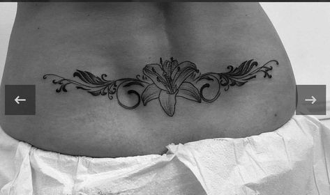 Rose Lower Back Tattoo Women, Women’s Tramp Stamp Tattoos, Hibiscus Lower Back Tattoo, Country Tramp Stamp, Girly Lower Back Tattoos, Early 2000s Tramp Stamp, Collar Bone Tattoo Baddie, Foot Tats For Women, Beach Tramp Stamp