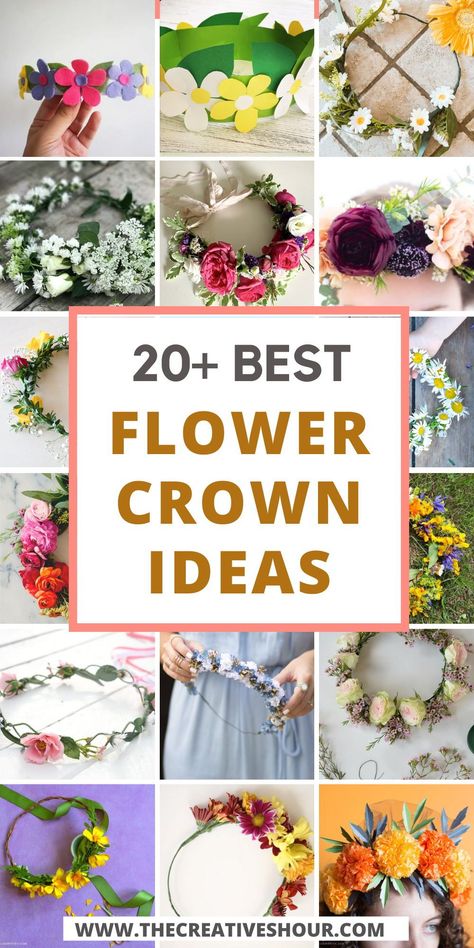 Flower crowns are so chic and classy. They are the perfect party props. You can use them for your wedding parties, bridal showers, and even for baby shower parties. So here are some easy, simple, DIY flower crown ideas to try at home. Click here for more beautiful flower crown ideas, step-by-step flower crown ideas, DIY flower crown ideas, easy flower crown ideas, simple flower crown ideas, flower crown ideas for babies, real flower crown ideas. Crown Ideas Diy, Easy Flower Crown, Real Flower Crown, Diy Flower Crown Headband, Flower Crown Ideas, Diy Flower Crown Tutorial, Fairy Crowns Diy, Make A Flower Crown, Simple Flower Crown