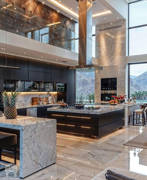 Simple Modern House Design Interior, Mansion Interior Kitchen, Two Story Penthouse, Penthouse Kitchen, Mansion Kitchen, Kitchens Luxury, Dream Kitchens Design, Dream Life House, Mansion Interior